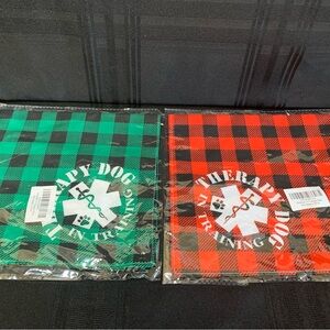 New Therapy Dog Training Bandannas- 1 Green and 1 Red Plaid